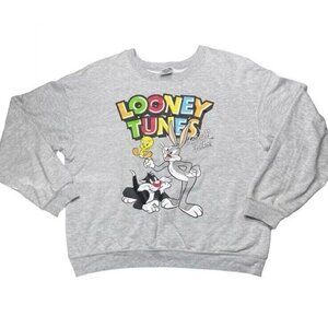Looney Tunes Sweatshirt Gray Pull Over Crewneck Bugs Bunny Tweety Junior Small